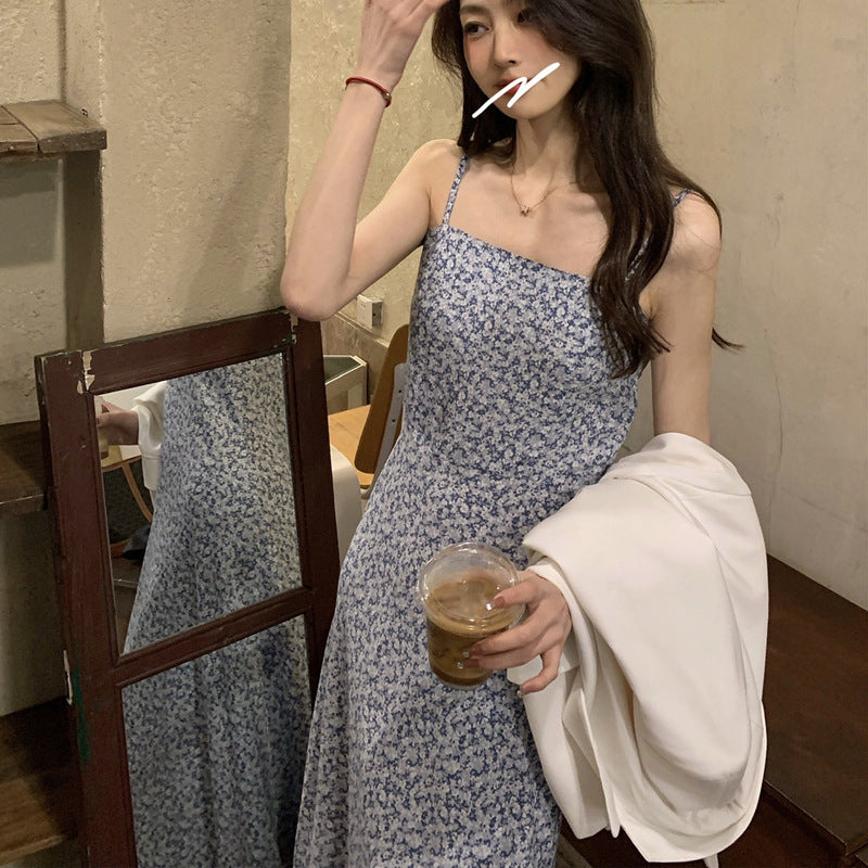 Fresh Forest Style Off-Shoulder Floral Strap Dress
