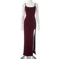Women's Autumn and Winter Sexy Strapless Solid Color Backless Waist-cinching Slit Fitted Dress