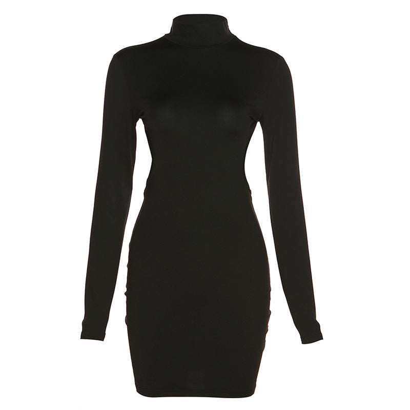 Half High Neck Long Sleeve Sexy Backless Fitted Bodycon Dress