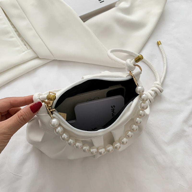 The New Pearl Handbag High Quality Western Style Pleated Bag Texture Wild One Shoulder Messenger Cloud Bag