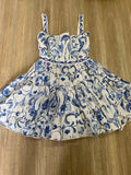Strapless camisole retro blue print waist cinching short skirt dress for women