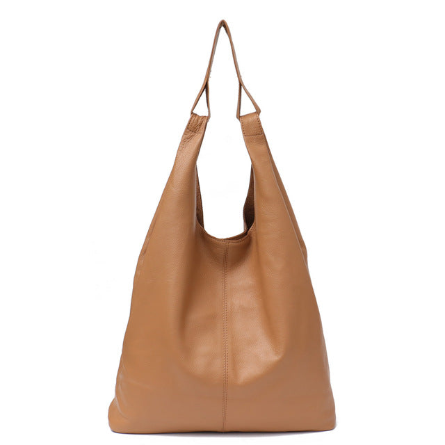 Large Leather Shoulder Bag Women Causal Vintage Soft Cowhide Skin Handbag Bucket High Quality Shoulder Bags Liner Bag