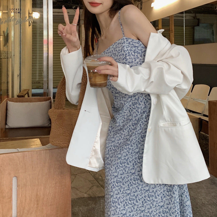 Fresh Forest Style Off-Shoulder Floral Strap Dress