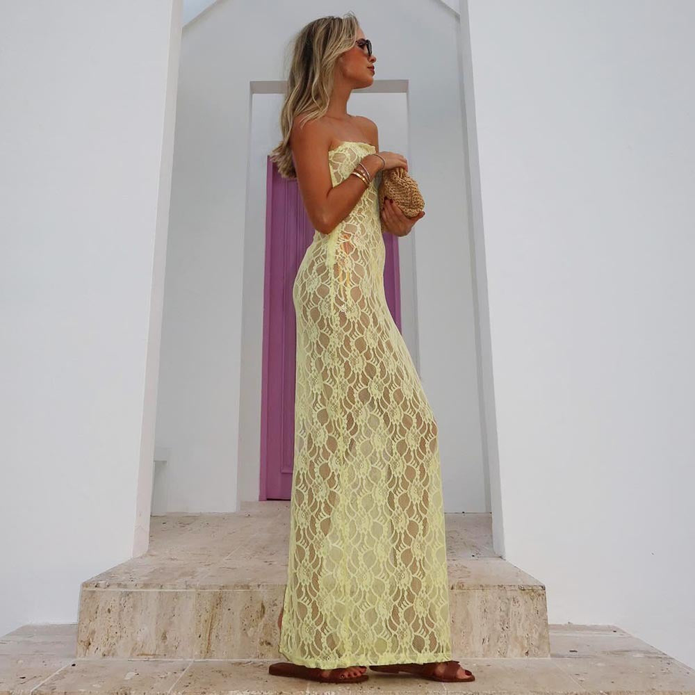 Lace perspective strapless dress for women