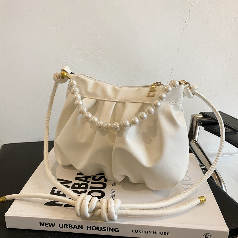 The New Pearl Handbag High Quality Western Style Pleated Bag Texture Wild One Shoulder Messenger Cloud Bag