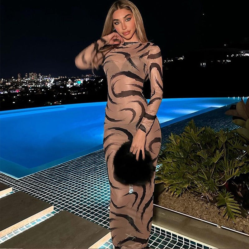 Long Sleeve O-Neck Bodycon Midi Dresses For Women