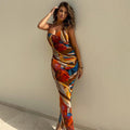 Women Fashion Summer Autumn Sleeveless Printed Bodycon Long Pencil Strap Dress Fall Clothes Streetwear