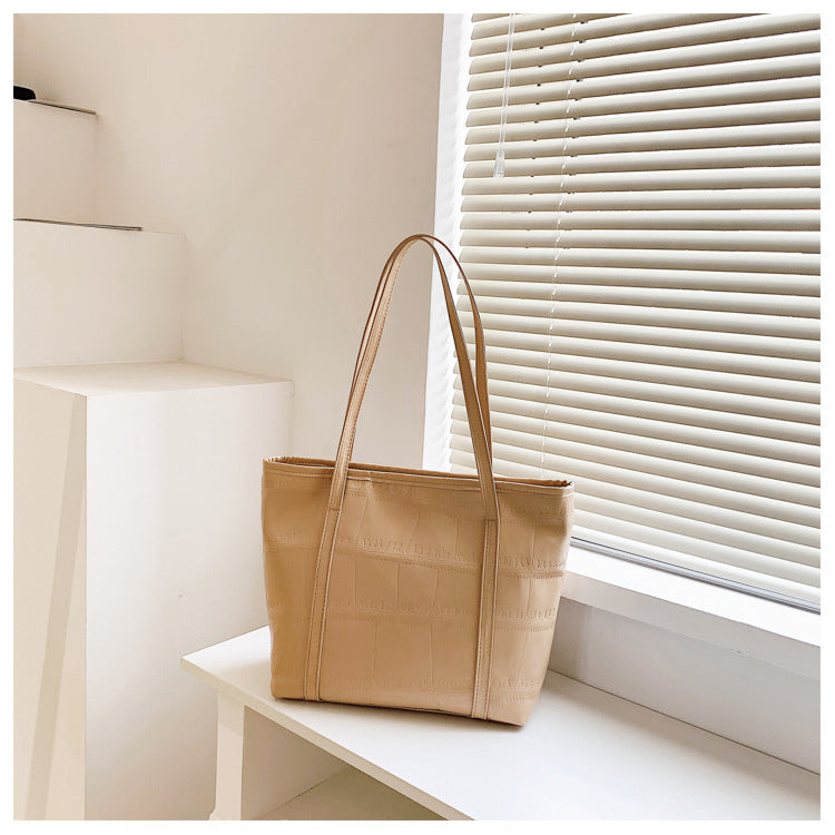 Summer Big Bag Women's New Korean Version Large Capacity Casual Shoulder Bag Texture Solid Color Tote Bag