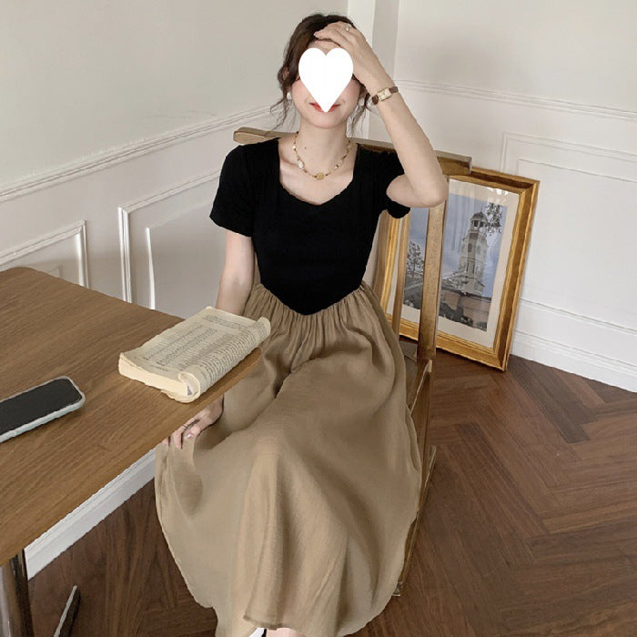 Spliced Dress for Women, Unique Design, Elegant and Refined, Waist-cinching, Slimming Long Dress