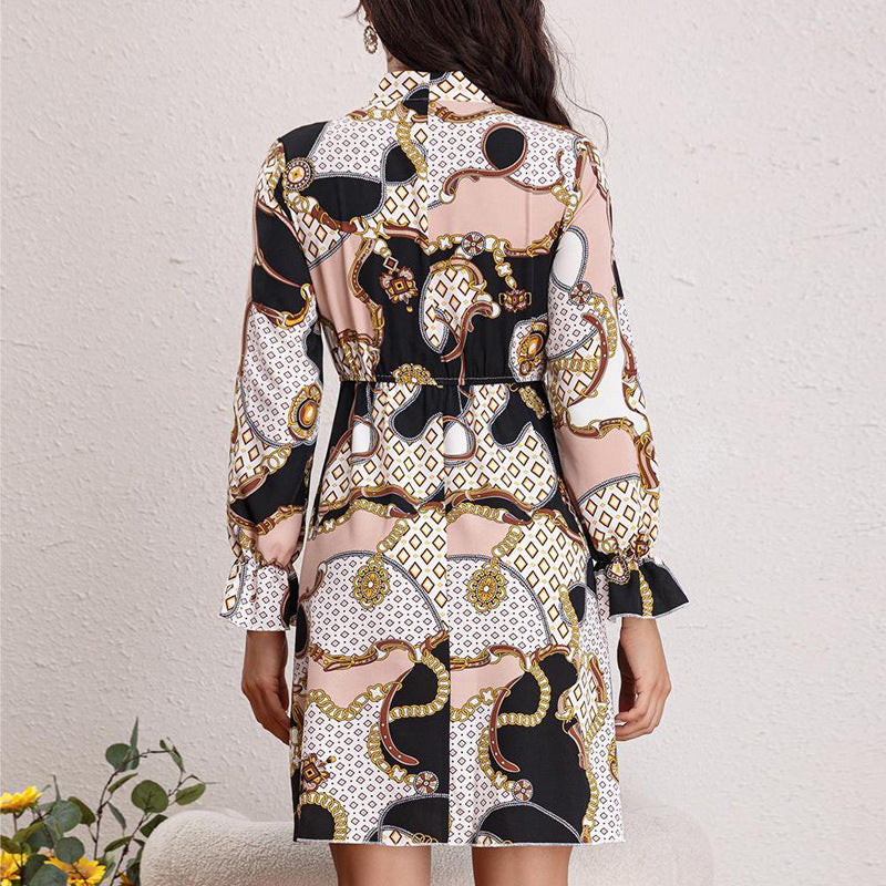 Style Printed Long Sleeve Vintage A-line Dress