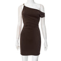 Elegant Solid Color Asymmetric One-Shoulder Sexy Bodycon Dress