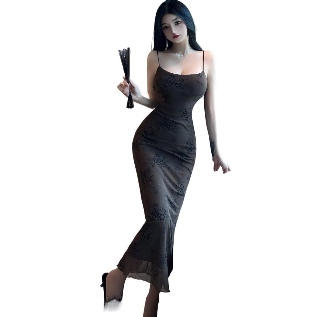Elegant Mesh Printed Sleeveless Strap Dress