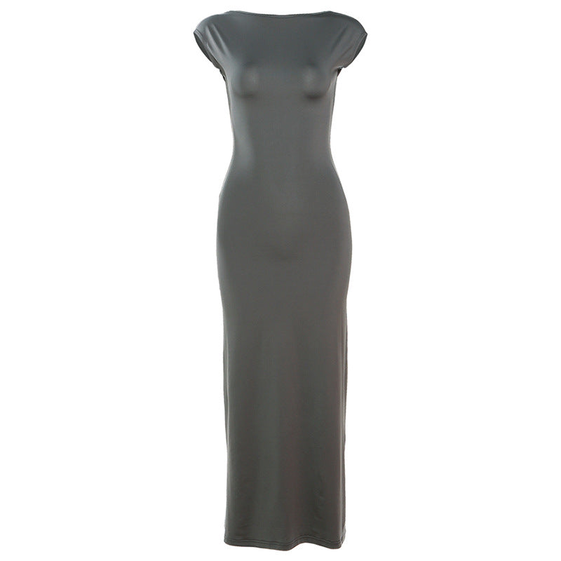 Fashionable Sexy One-Shoulder Cut-Out Back High-Waisted Fitted Bodycon Long Dress for Women