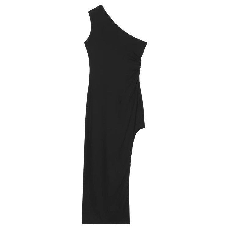Chic Asymmetrical Shoulder Bodycon Tank Dress for Women Elastic Slim-FittingSexyTrendy Mini Dress