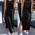 Lace hollow-out strap dress, sleeveless, slit, over-the-knee mid-length dress, summer
