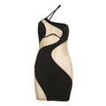 Women's Fashion Slant Shoulder Sexy Perspective Mesh Slimming Hip hugging Dress for Women