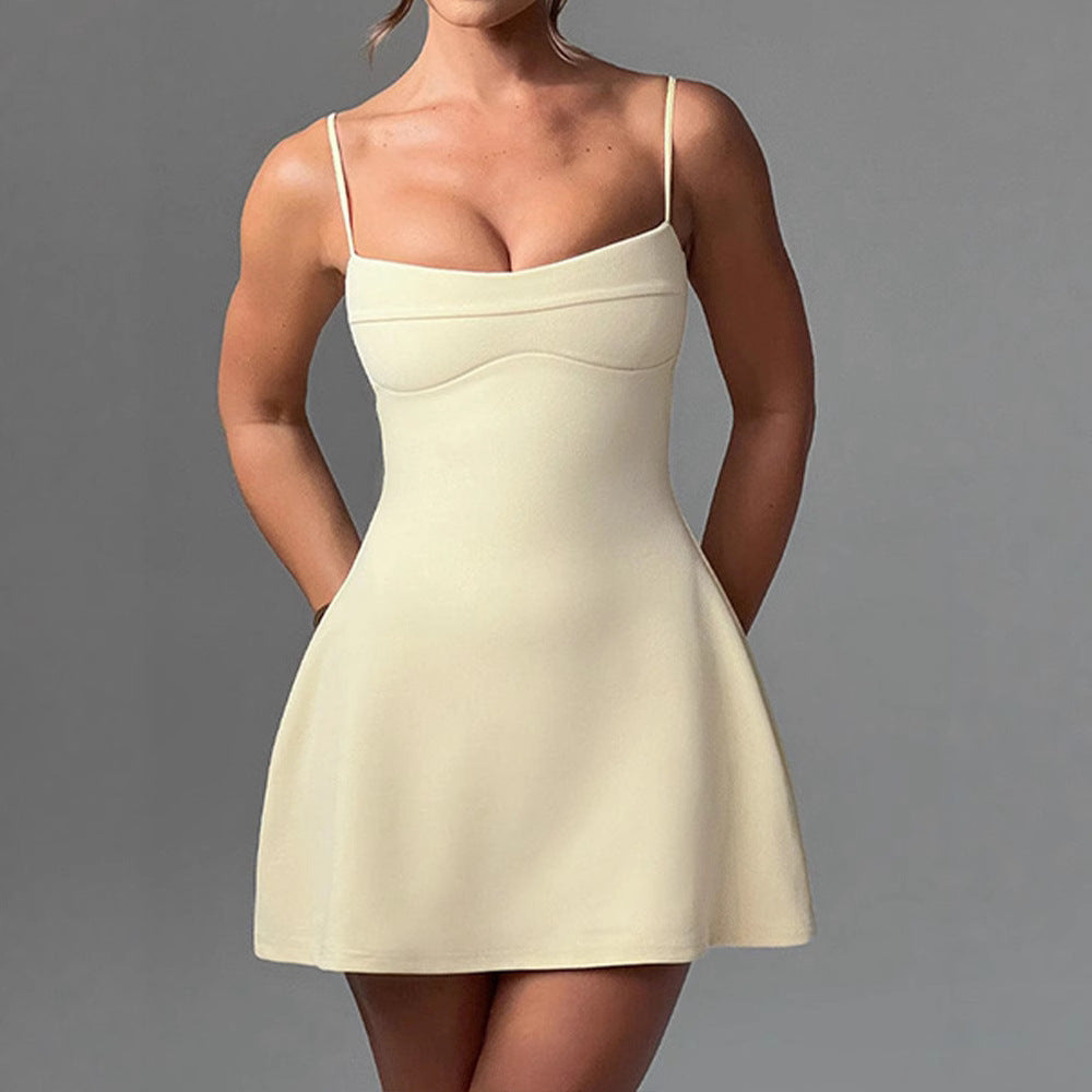 Style Spring Summer Elegant Sexy Backless Solid Color Strapless Short Skirt High Waist Dress Women