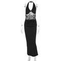 Lace patchwork neck hanging dress with waist bag and buttocks display