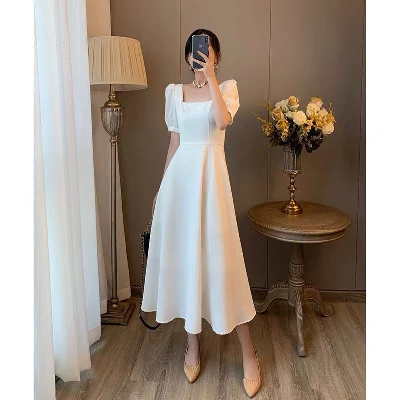 Black Dress Women's INS Tea Dress Elegant Square Neck Knee-Length Long Section Hepburn Style Little Black Dress
