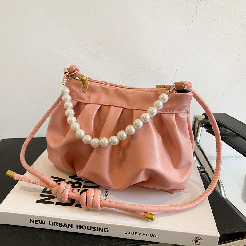The New Pearl Handbag High Quality Western Style Pleated Bag Texture Wild One Shoulder Messenger Cloud Bag