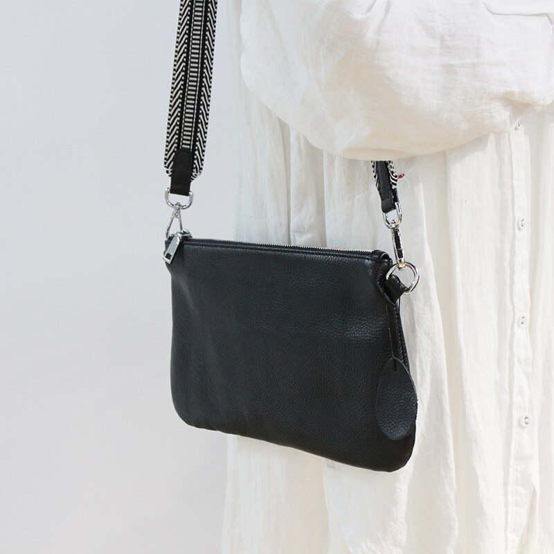 Genuine Leather Small Square Bag Single Shoulder Women's Bag wide Shoulder Strap Simple Retro Messenger Bag