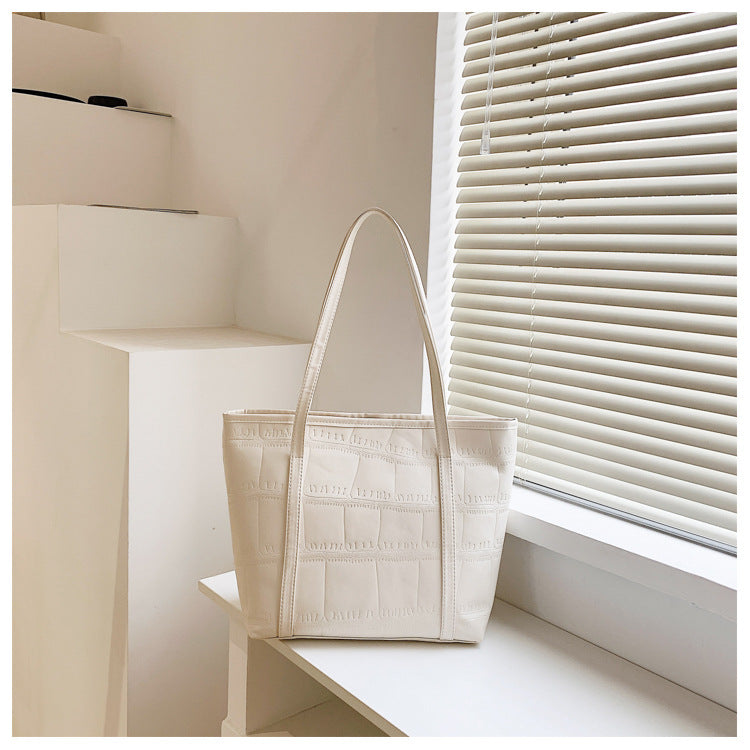 Summer Big Bag Women's New Korean Version Large Capacity Casual Shoulder Bag Texture Solid Color Tote Bag