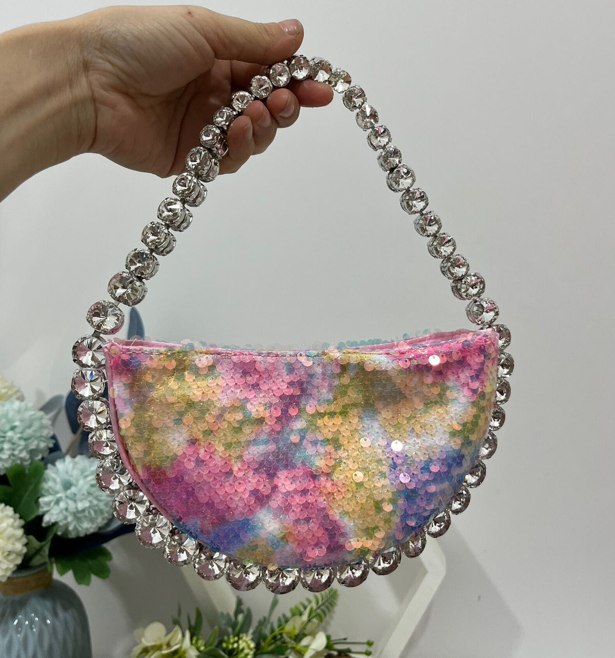 Women's bag with super shiny sequins inlaid with diamonds underarm bag with rhinestones shoulder bag for carrying
