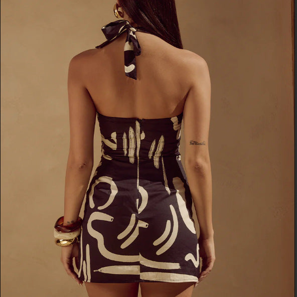 Mira Printed Halter Mini Dress