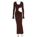 Hollow out slim fit U-neck long sleeved dress