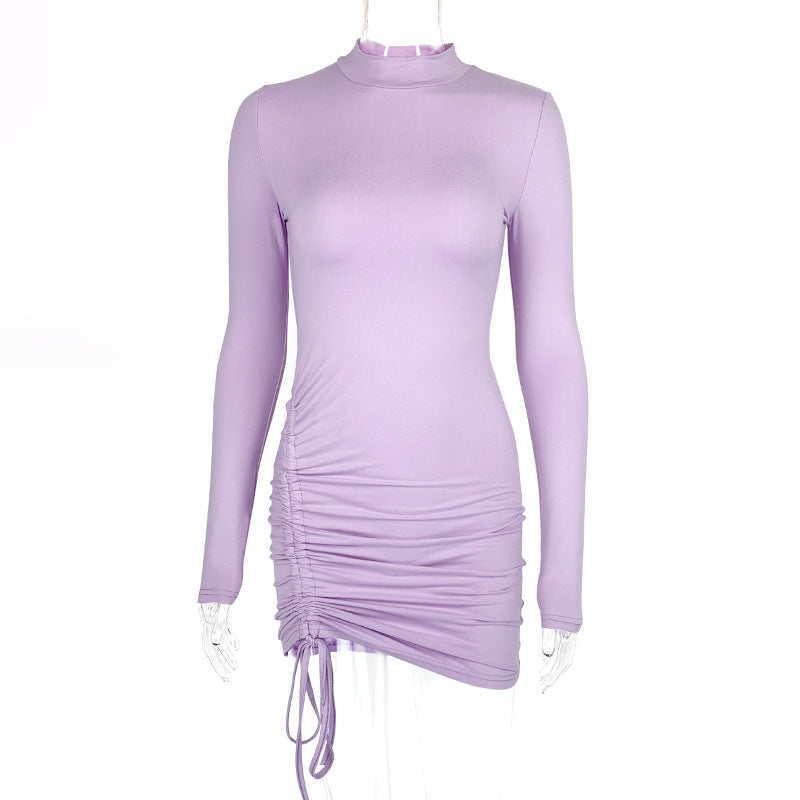 Women's sexy slim fit pleated hip hugging dress
