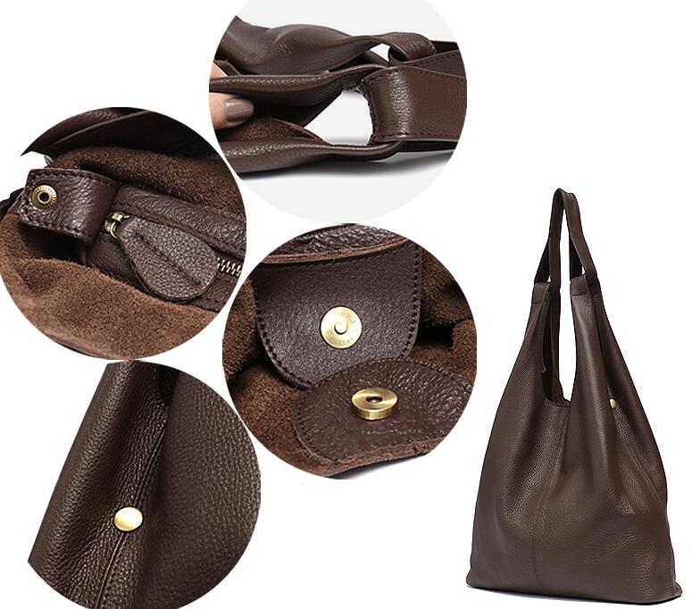 Large Leather Shoulder Bag Women Causal Vintage Soft Cowhide Skin Handbag Bucket High Quality Shoulder Bags Liner Bag