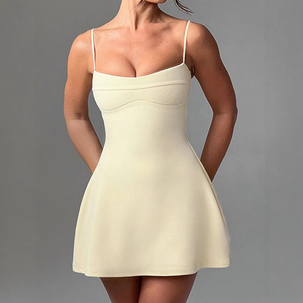 Style Spring Summer Elegant Sexy Backless Solid Color Strapless Short Skirt High Waist Dress Women