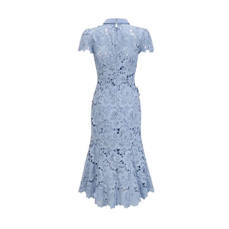 High neck short sleeved lace dress