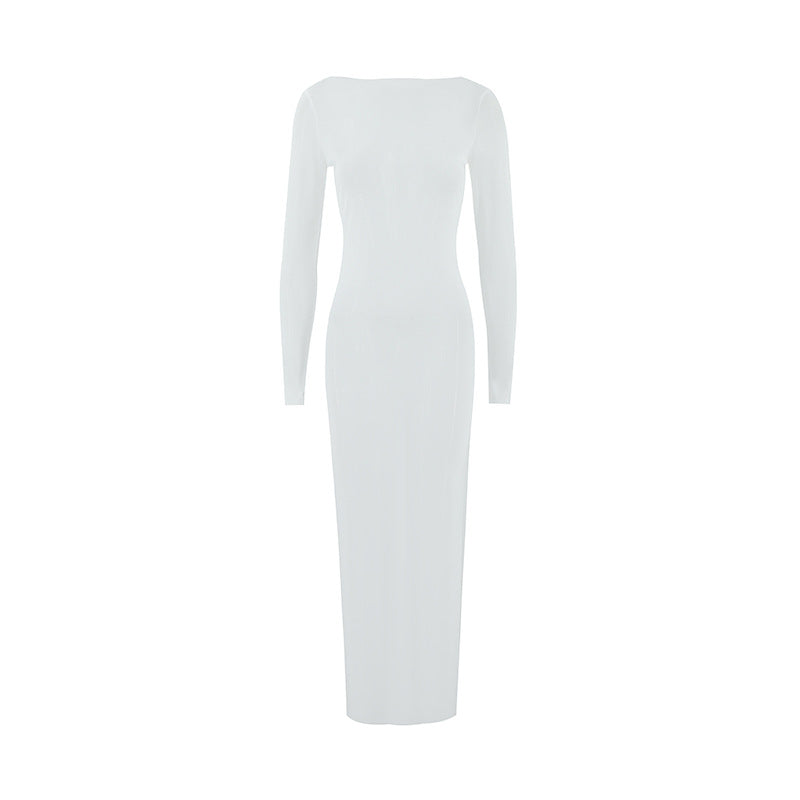 Sexy women's spicy girl slim fit mesh see through one shoulder long sleeved dress
