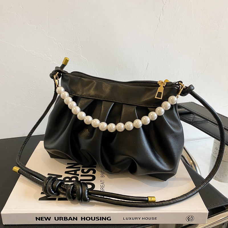 The New Pearl Handbag High Quality Western Style Pleated Bag Texture Wild One Shoulder Messenger Cloud Bag