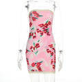 Strapless Lace Splicing Printed Bodycon Dress Women
