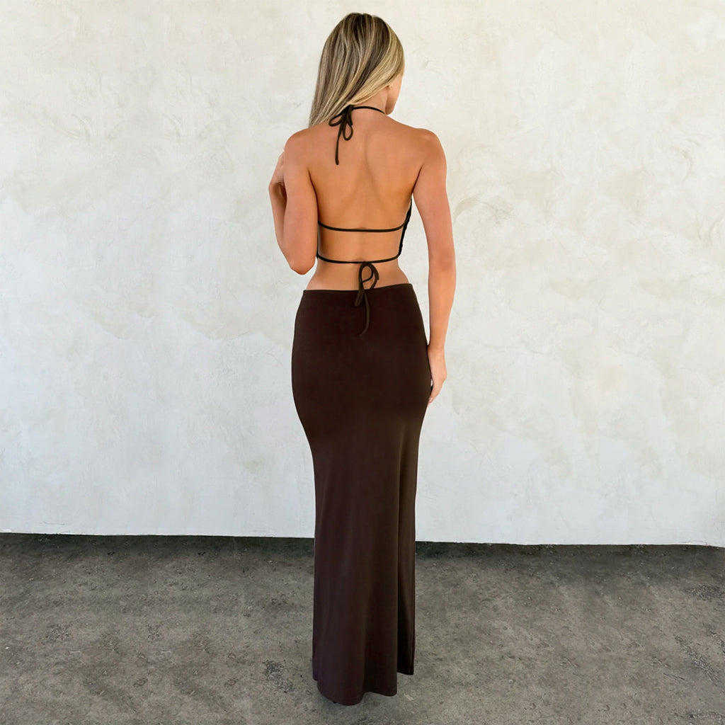 Sexy backless tied neck elastic dress for women