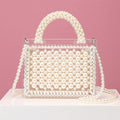 Luxury Acrylic Pearl Evening Clutch Bags Women Handmade Beaded Clear Purses And Handbags Ladies Woven Shoulder Bag Wedding Party