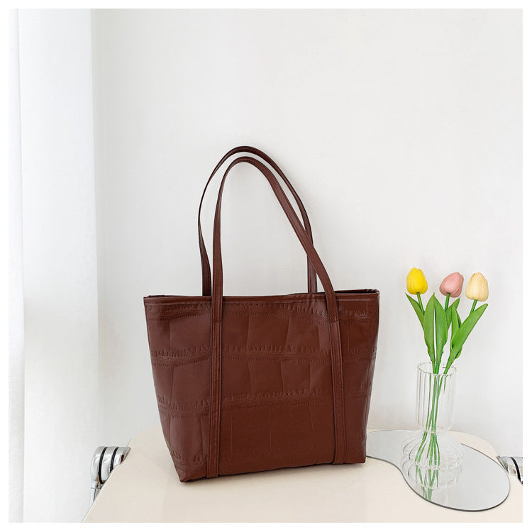 Summer Big Bag Women's New Korean Version Large Capacity Casual Shoulder Bag Texture Solid Color Tote Bag