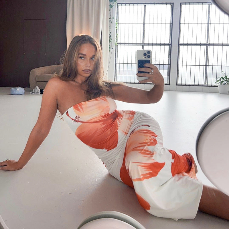 Printed strapless waist bag and hip dress