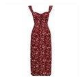 French Style Red Floral Strap Dress for WomenNew Arrival, Casual Long Dress