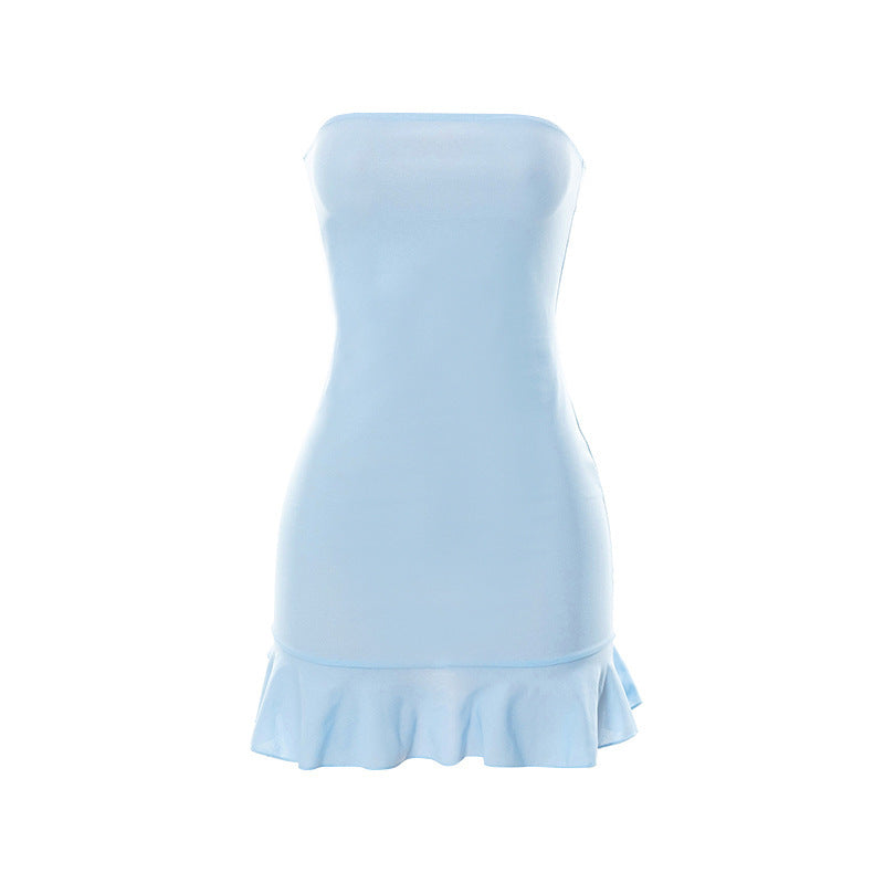 Solid color pullover sleeveless one shoulder high waisted women's dress