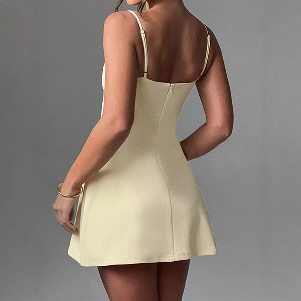 Style Spring Summer Elegant Sexy Backless Solid Color Strapless Short Skirt High Waist Dress Women